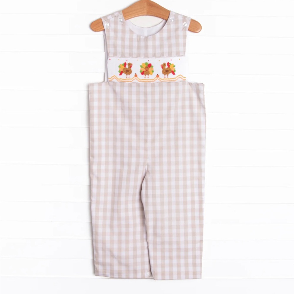 Stitchy Fish, Thanksgiving Tradition Smocked Jon Jon, Tan